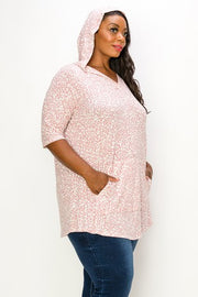 32 HD {Love Again} Pink Leopard V-Neck Short Sleeve Hoodie CURVY BRAND EXTENDED PLUS SIZE 3X 4X 5X