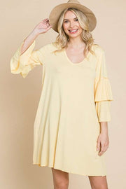 22 SQ {No Excuses} Yellow V-Neck Tiered Sleeve Dress PLUS SIZE 1X 2X 3X