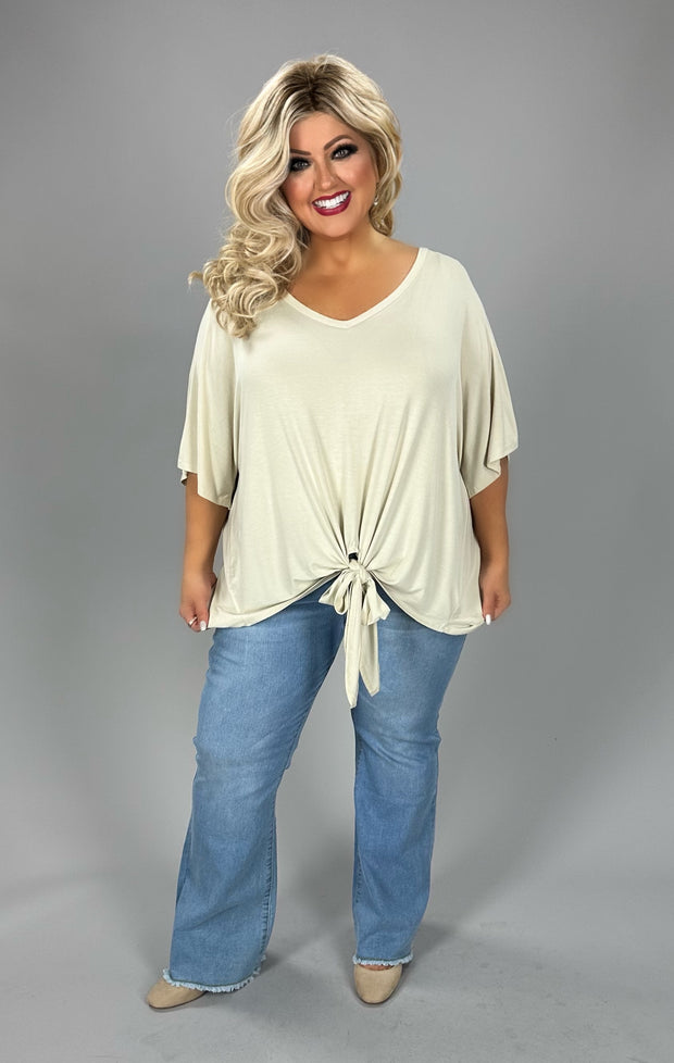 SALE!! 44 SSS-G {All Tied Up} Taupe V-Neck Front Tie Top PLUS SIZE 1X 2X 3X