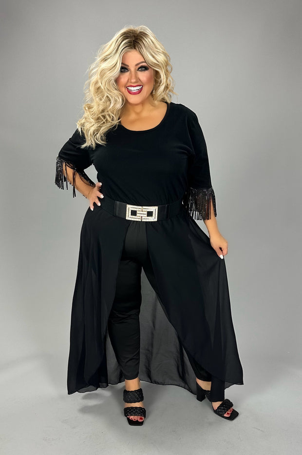 SALE!! BT-A {Getting Serious} Black Pants w/Sheer Open Front Skirt CW  EXTENDED PLUS SIZE 2X 3X 4X 5X