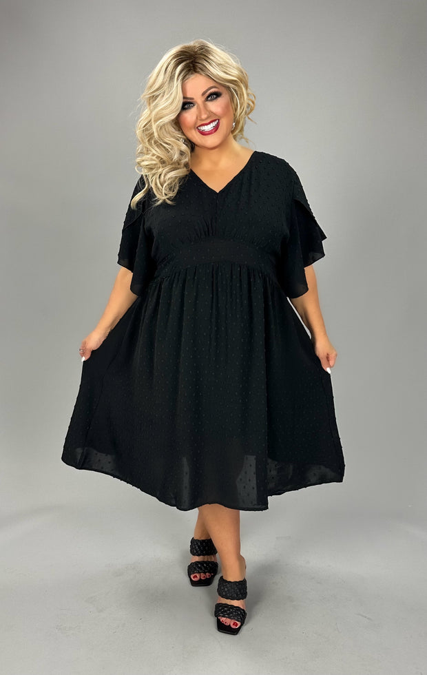 SSS {The City Life} Black Swiss Dot Lined V-Neck Dress  CW EXTENDED PLUS SIZE 3X 5X