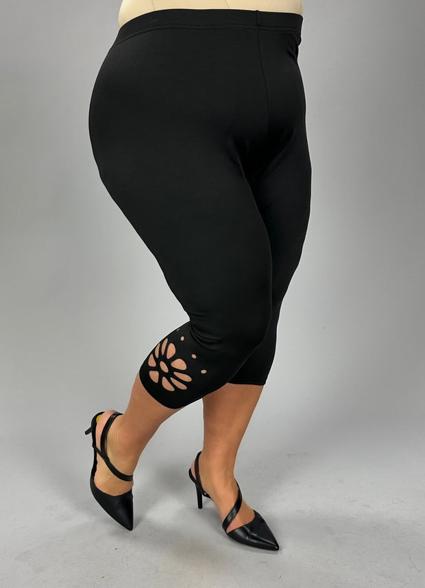 BT-C {Keep Running} Black Laser Cut Capri Leggings  CW EXTENDED PLUS SIZE 1X 2X 3X 4X 5X