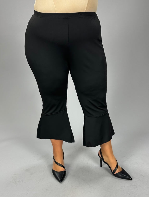 BT-L {Get More Energy} Black Capri Pants w/Ruffle Hem CW EXTENDED PLUS SIZE 2X 3X 4X 5X