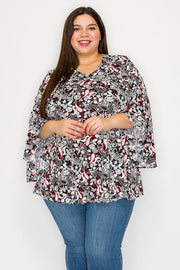 20 PQ {I'll Be There} Blk Red Paisley Cascading Sleeve Top EXTENDED PLUS SIZE 4X 5X 6X