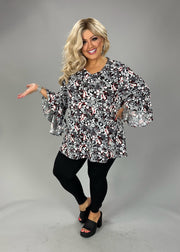 20 PQ {I'll Be There} Blk Red Paisley Cascading Sleeve Top EXTENDED PLUS SIZE 4X 5X 6X