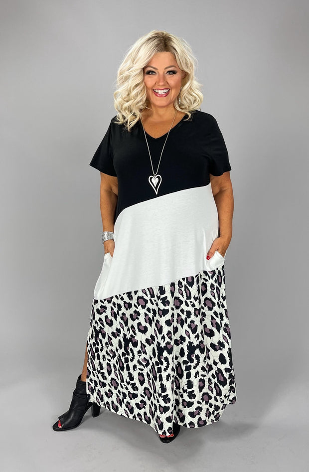 LD-F {Cherished Maxi} Black/Ivory Leopard Print Maxi Dress PLUS SIZE 3X