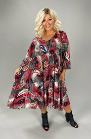 60 PQ {Happier Forever} Red Paisley Feather Tiered Dress PLUS SIZE XL 2X 3X