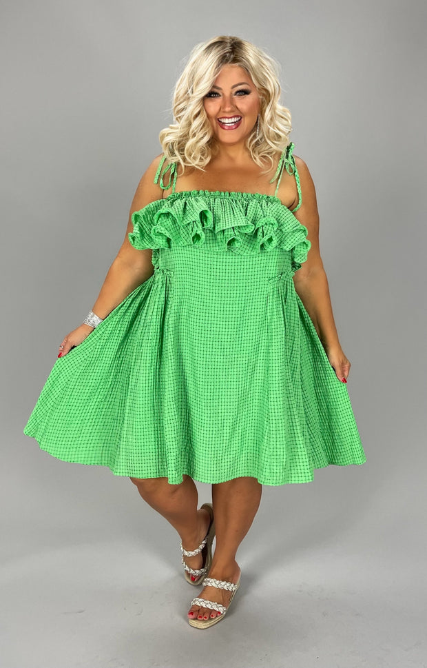 68 SV {Gorgeous Choice} Green Lined Ruffle Dress  PLUS SIZE 1X 2X 3X