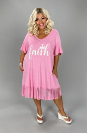 48 GT-B {Matthew 17:20} Pink "Faith" Fringed Tunic PLUS SIZE  XL 2X 3X 4X 5X 6X