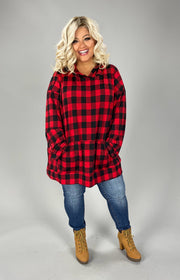 1-37 HD {Great Adventures} Red/Black Small Plaid Hoodie EXTENDED PLUS SIZE 3X 4X 5X