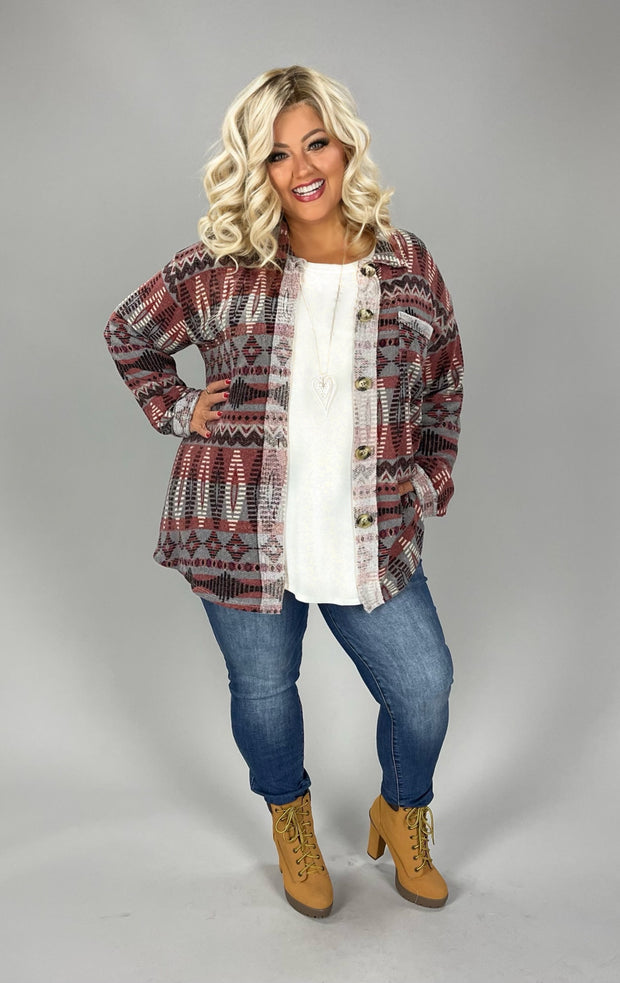 99 OT-D {A Different Story} Grey/Mauve Tribal Print Jacket PLUS SIZE XL 2X 3X