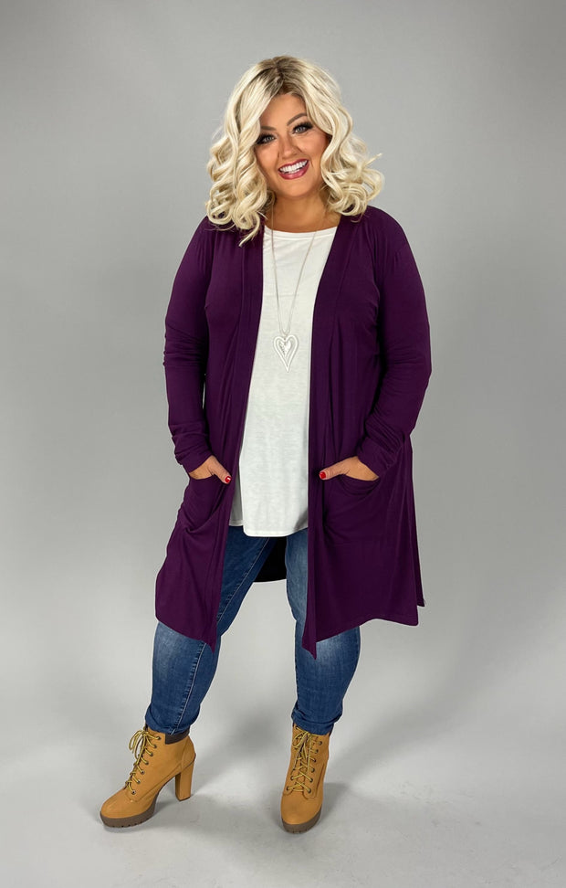 64 OT {Worth A Mention} Dk Plum Cardigan w/Pockets PLUS SIZE 1X 2X 3X