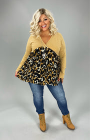 36 CP-A {Distracted By You} Camel/Leopard Print Top PLUS SIZE 1X 2X 3X