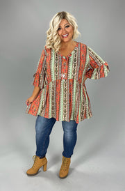 1-  34 PQ [Pumpkin Fair} Orange Green Paisley Babydoll Tunic EXTENDED PLUS SIZE 1X  2X 3X 4X 5X