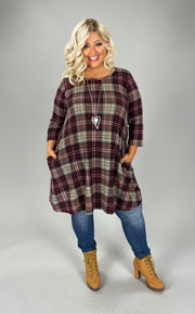 60 PQ-Z {Plaid Frenzy} Burgundy Plaid Dress PLUS SIZE 1X 2X 3X