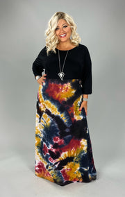 LD-J {Steal The Show} Black/Tie Dye Maxi Dress EXTENDED PLUS SIZE 3X 4X 5X