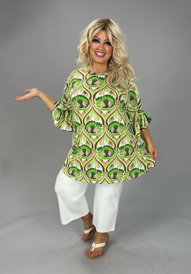 21 PSS {Trendy Effect} Lime Green Print Top EXTENDED PLUS SIZE 4X 5X 6X (Size Up 1 Size)