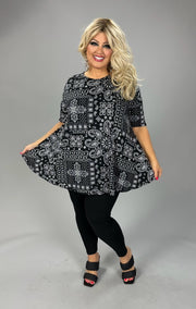 25 PSS {Devoted Paisley} Black/White Paisley Print Top EXTENDED PLUS SIZE 3X 4X 5X