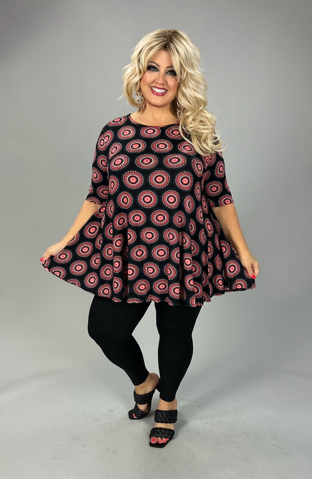 40 PSS {We Go Round In Circles} Black/Coral Circle Print Top EXTENDED PLUS SIZE 3X 4X 5X