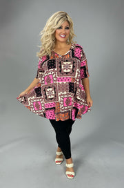 75 PSS {Cool People Only} Ivory/Pink Mixed Print V-Neck Top EXTENDED PLUS SIZE 3X 4X 5X (True To Size)