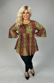 42 PQ {Feeling New} Rust/Mustard Leopard Print Keyhole Top PLUS SIZE 1X 2X 3X