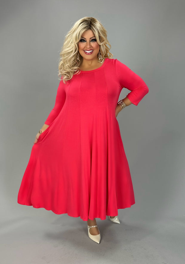 57 SQ {Playing For Keeps} Coral Pleated A-Line Dress PLUS SIZE 1X 2X 3X