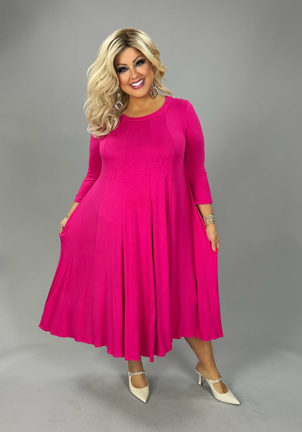 64 SQ {Playing For Keeps} Hot Pink Pleated A-Line Dress PLUS SIZE 1X 2X 3X