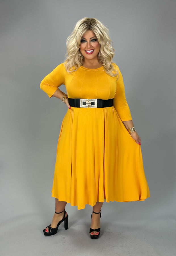 56 SQ {Playing For Keeps} Golden Yellow Pleated A-Line Dress PLUS SIZE 1X 2X 3X