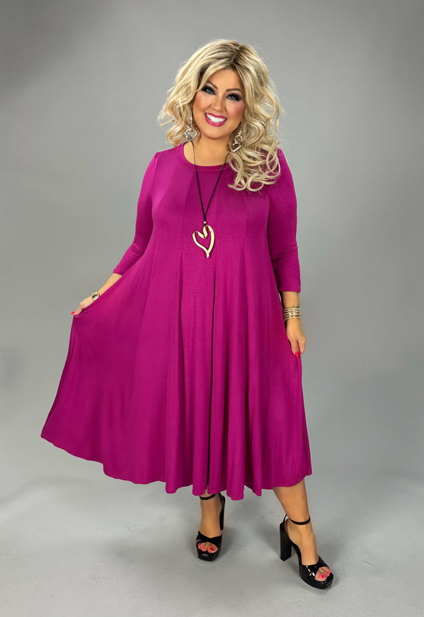 53 SQ {Playing For Keeps} Magenta Pleated A-Line Dress PLU S SIZE 1X 2X 3X