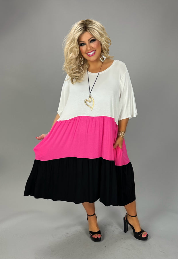 31 CP {Having A Ball} Ivory/Fuchsia/Black Color Block Dress CURVY BRAND!!! EXTENDED PLUS SIZE 4X 5X 6X