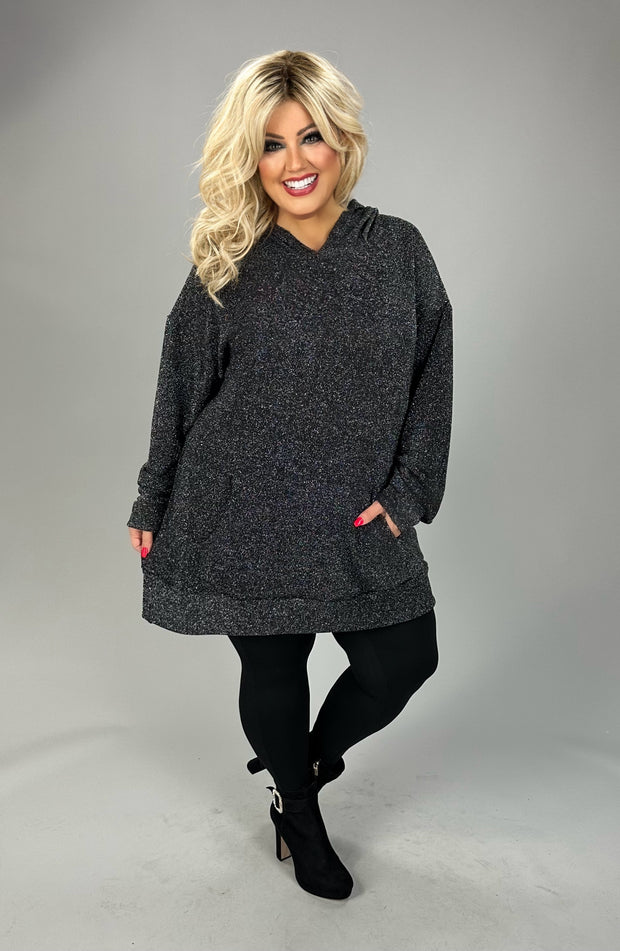 51 HD {Chasing You} Charcoal Sparkle Knit Hoodie EXTENDED PLUS SIZE 3X 4X 5X