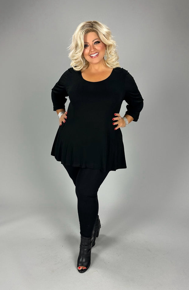 76 SQ {Be Happy With Who You Are} Black 3/4 Sleeve Top PLUS SIZE 1X 2X 3X