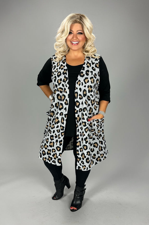 18 OT {On Instinct} Leopard Print Vest w Pockets  PLUS  EXTENDED SIZE 1X 2X 3X 4X 5X