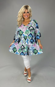 51 PSS {Butterfly Display} Blue Butterfly Print Babydoll Top EXTENDED PLUS SIZE 3X 4X 5X