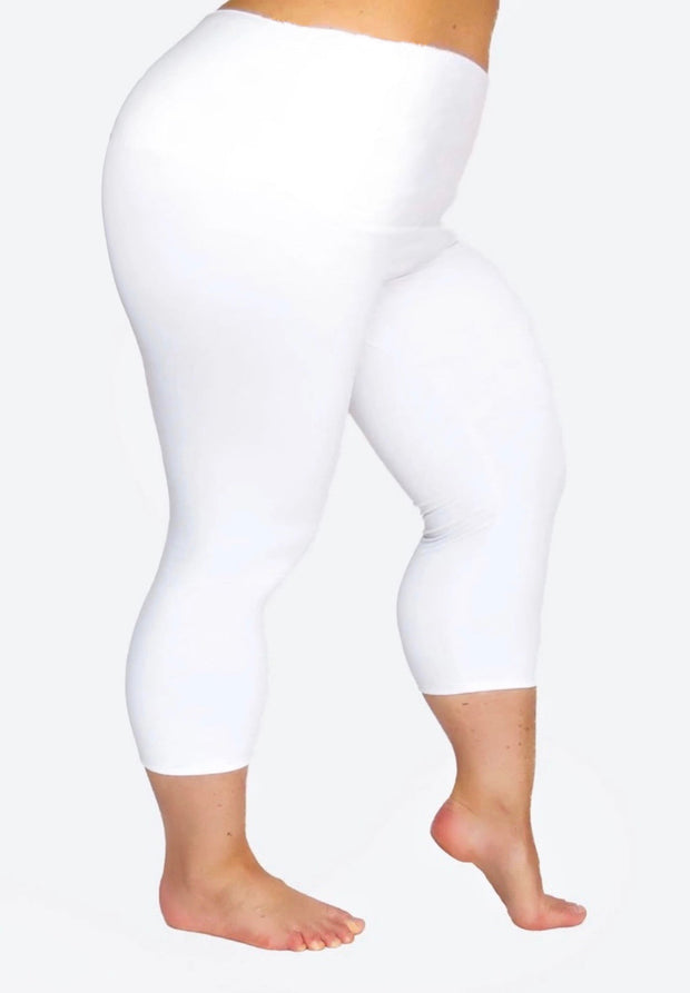 LEG-13 {Yelete}  Ivory/White Capri Leggings PLUS SIZE