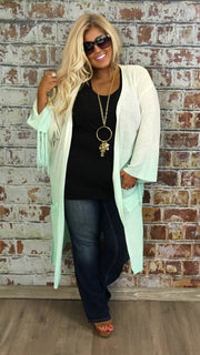 SALE!! OT-Z {Until We Meet Again}  Ivory/Seafoam Green Knit Cardigan W/ Fringe Detail  PLUS SIZE XL 1X 2X