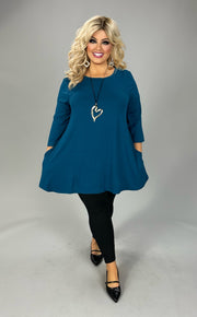 39 SQ {One More Shot} Teal Quarter Sleeve Round Hem Top EXTENDED PLUS SIZE 3X 4X 5X