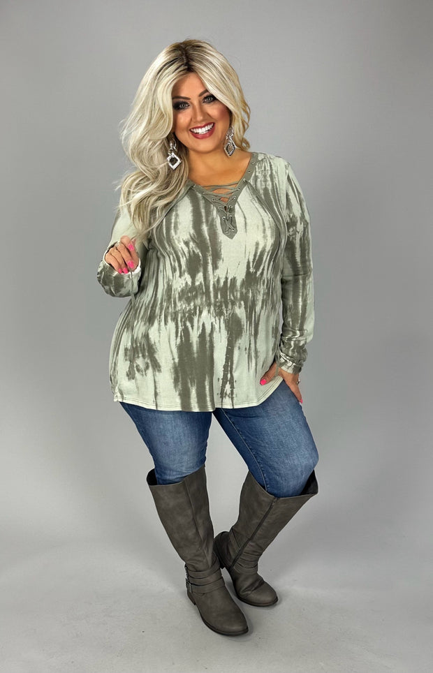 SALE!! 14 PLS {Tied & Ready} Sage Tie Dye Top w/Tied V-Neck PLUS SIZE XL 2X 3X