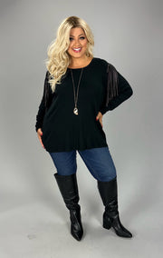 1-33 SD {Remember The Time} VOCAL Black Ribbed Top w/Fringe & Studs PLUS SIZE XL 2X 3X