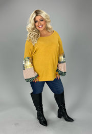 SALE!! 1-12 CP {Secret Love} Mustard Top w/Multi-Print Sleeves PLUS SIZE XL 2X 3X