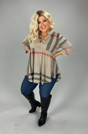 SALE!! 33 PQ {Keep It Consistent} Mocha Plaid Babydoll Top PLUS SIZE 1X 2X 3X