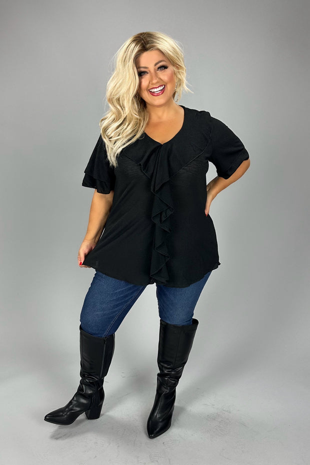 11 SSS {Dark Nights} Black Top W/ Ruffle Detail PLUS SIZE 1X 2X 3X