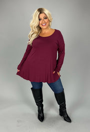 92 SLS {Focus On You} Wine Long Sleeve Top PLUS SIZE 1X 2X 3X