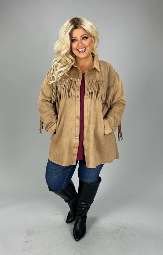 42 OT {Fringe Fanatic} Khaki Jacket w Fringe Detail PLUS SIZE 3X