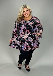 64 PQ {All You Needed}  Black Paisley Print V-Neck Top EXTENDED PLUS SIZE 3X 4X 5X