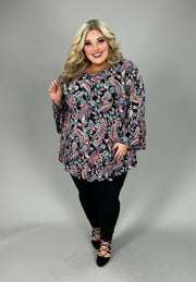 57 PQ {All You Ever Wanted} Navy Paisley Print V-Neck Top EXTENDED PLUS SIZE 3X 4X 5X