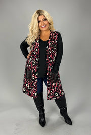 70 OT {Eye Catching} Black/Magenta Leopard Vest w/Pocket PLUS SIZE 1X 2X 3X