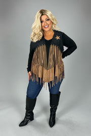 44 OT {Rodeo Ready} VOCAL Black/Brown Fringe Vest PLUS SIZE XL 2X 3X