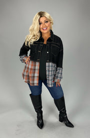 45 OT {Midnight Wish} Black Denim Plaid Print Jacket PLUS SIZE XL 2X 3X