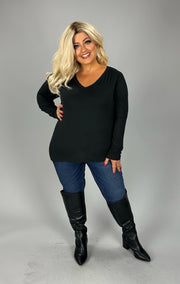 60 SLS {Keep You Happy} Black V-Neck Top PLUS SIZE 1X 2X 3X